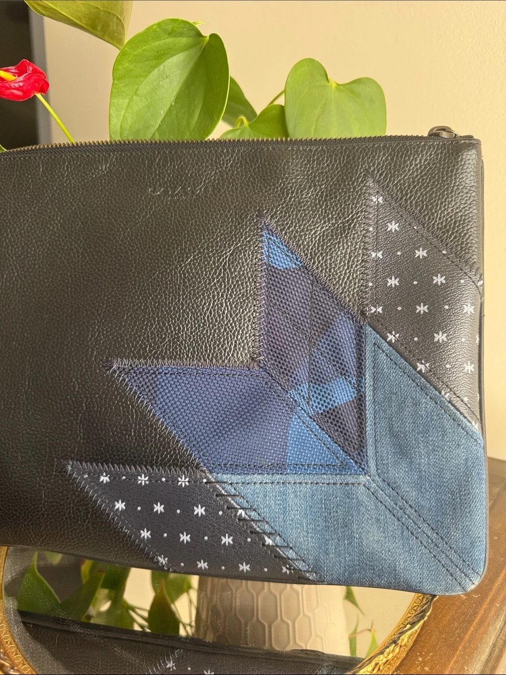 Coach Denim Patchwork Black Leather Clutch Large 2018